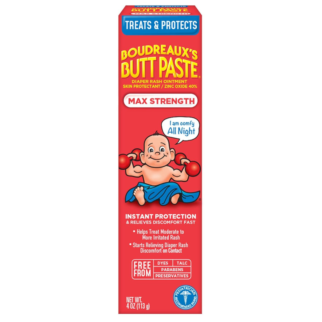 Boudreaux’s Butt Paste Maximum Strength Diaper Rash Cream, Ointment For Baby (4 Oz Tube)