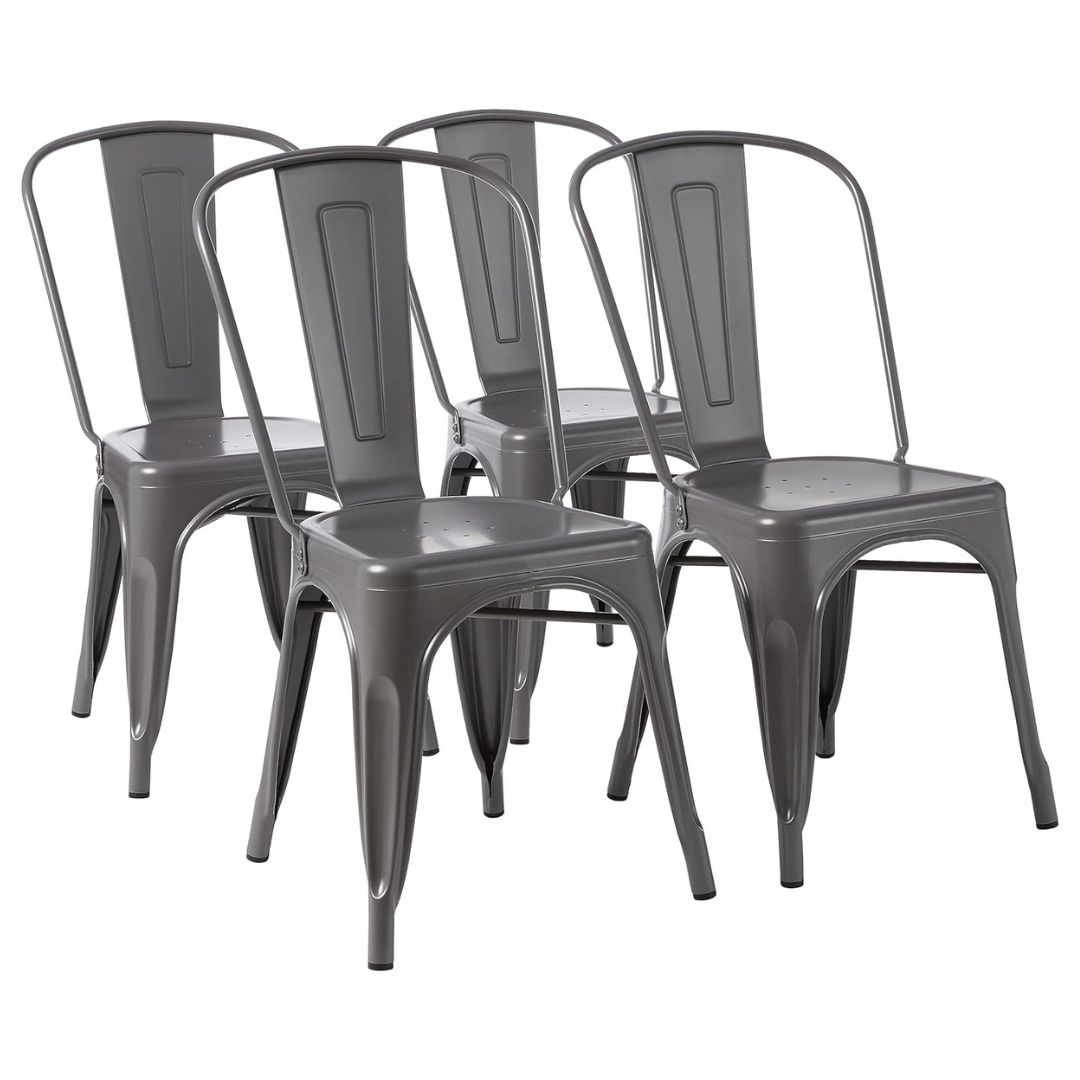 Amazon Basics Metal Dining Chairs, Dark Grey (Pack Of 4)