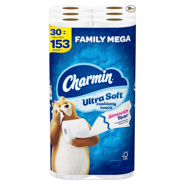 Charmin Toilet Paper Ultra Soft Cushiony Touch (Total, 90 Family Mega Rolls = 306 Regular Rolls)