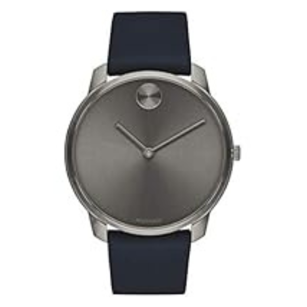 Movado Men's Bold Thin Grey Dial Blue Leather Strap Watch