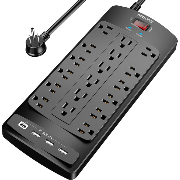 POWSAV Surge Protector with 18 Outlets and 4 USB Ports (NBW-903)