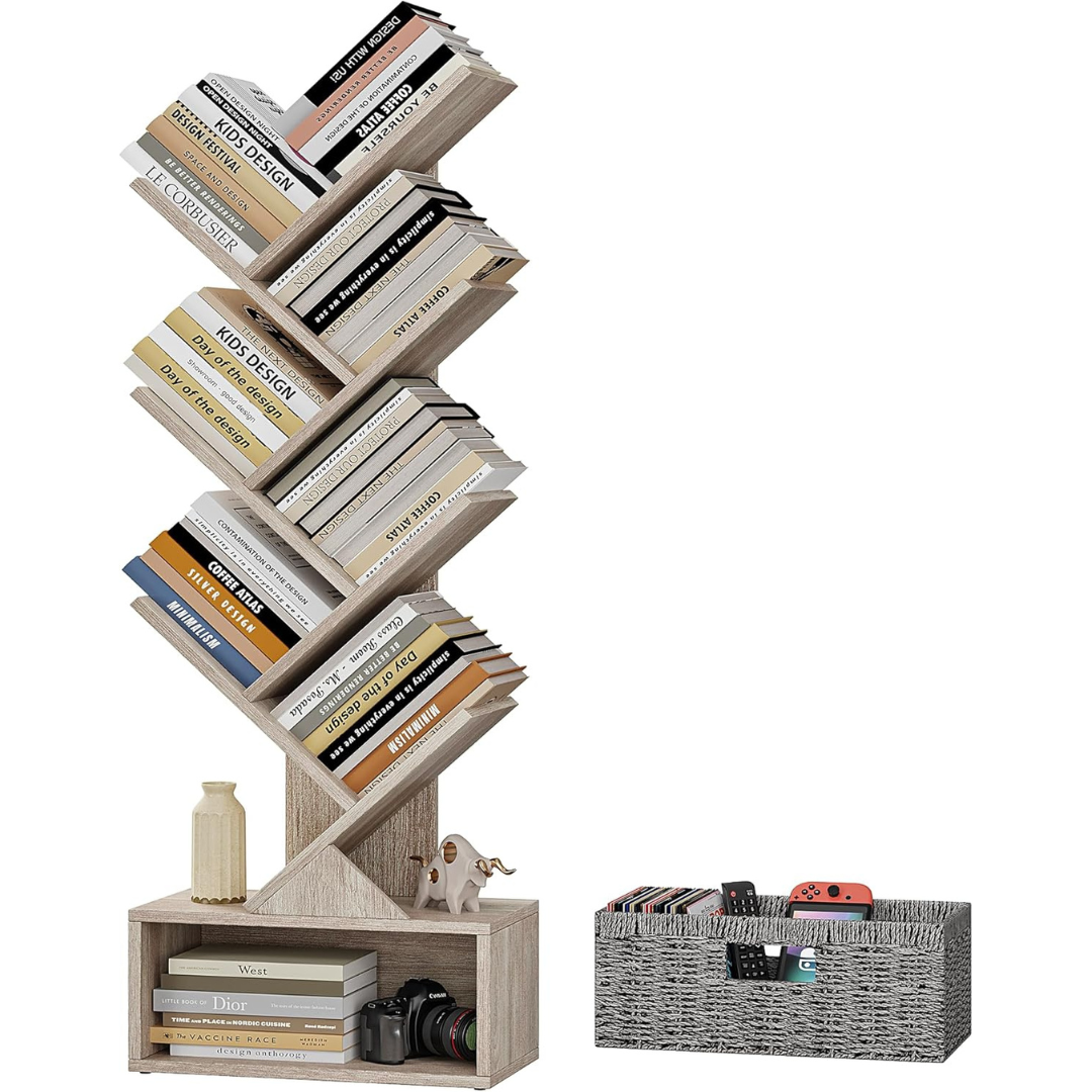 6-Tier Modern Floor Standing Bookcase with Storage Drawer