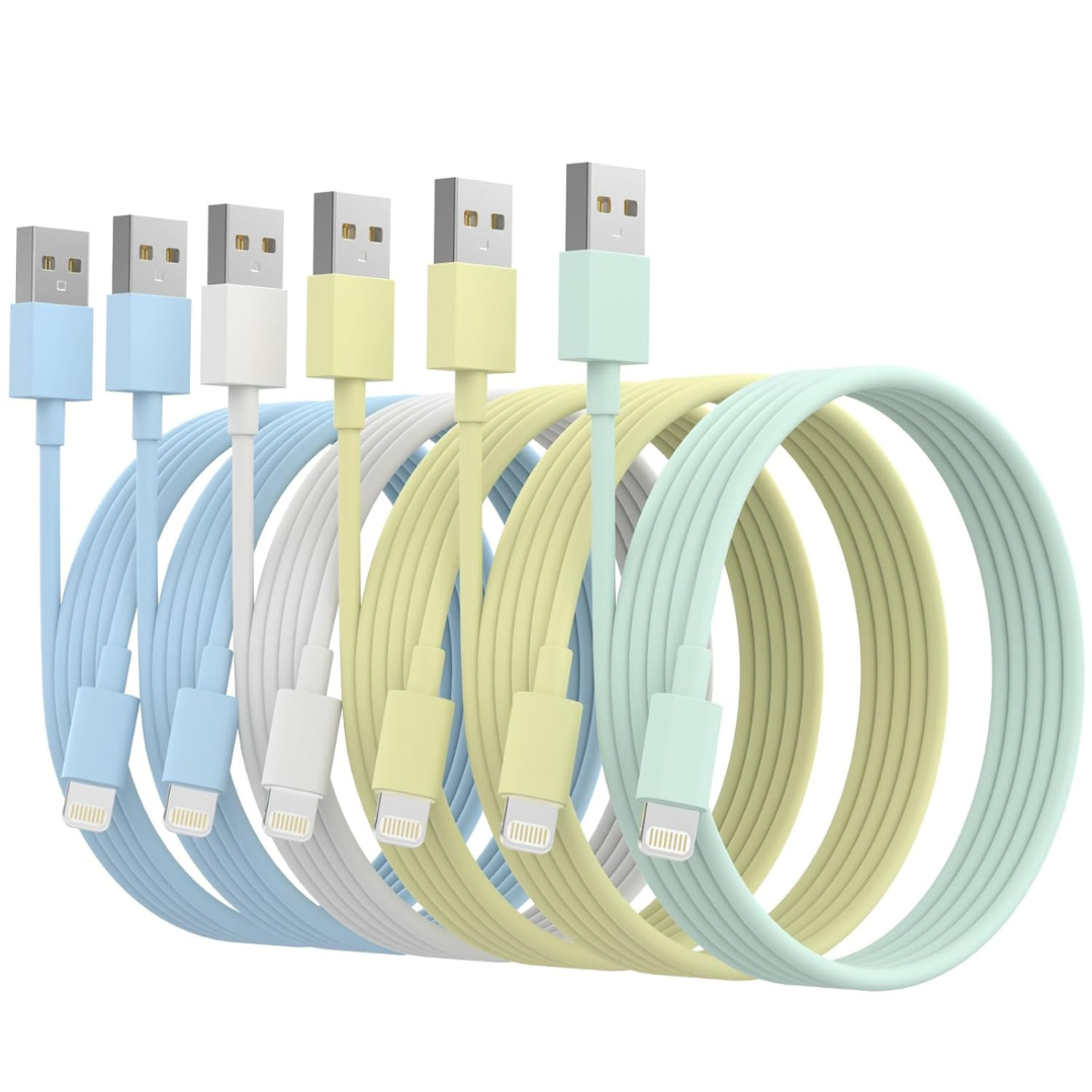 6-Pack MFi Certified Lightning iPhone Charger Cables (3/3/6/6/6/10ft)