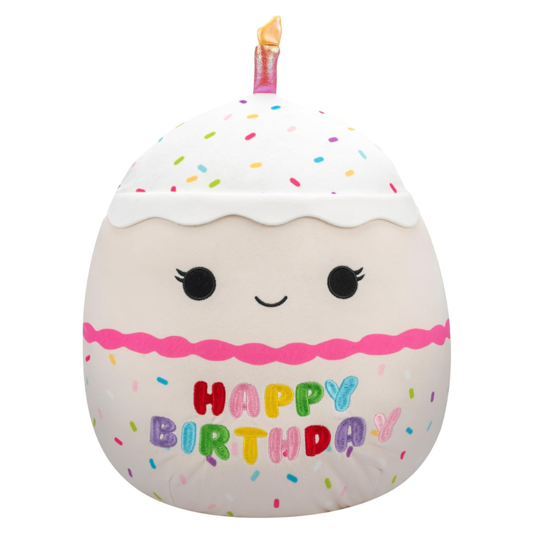 Squishmallows Original 14-Inch Lyla Vanilla Birthday Cake With Rainbow Sprinkles Embroidery