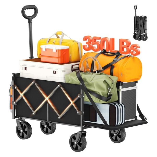 Collapsible Large Capacity Heavy Duty Folding Wagon W/ Extended Tailgate