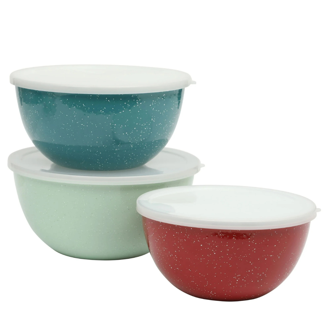 6-Piece The Pioneer Woman Enamel On Steel Mixing Bowls With Lids