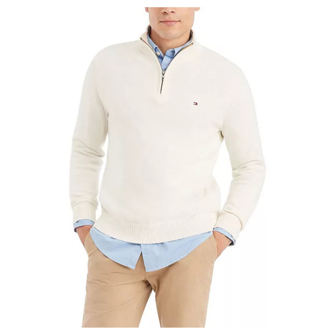 Tommy Hilfiger Mens Combed-Cotton Quarter-Zip Sweater