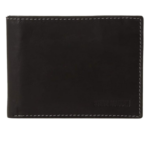 Steve Madden Men's Leather Wallet With Extra Capacity Attached Flip Pockets