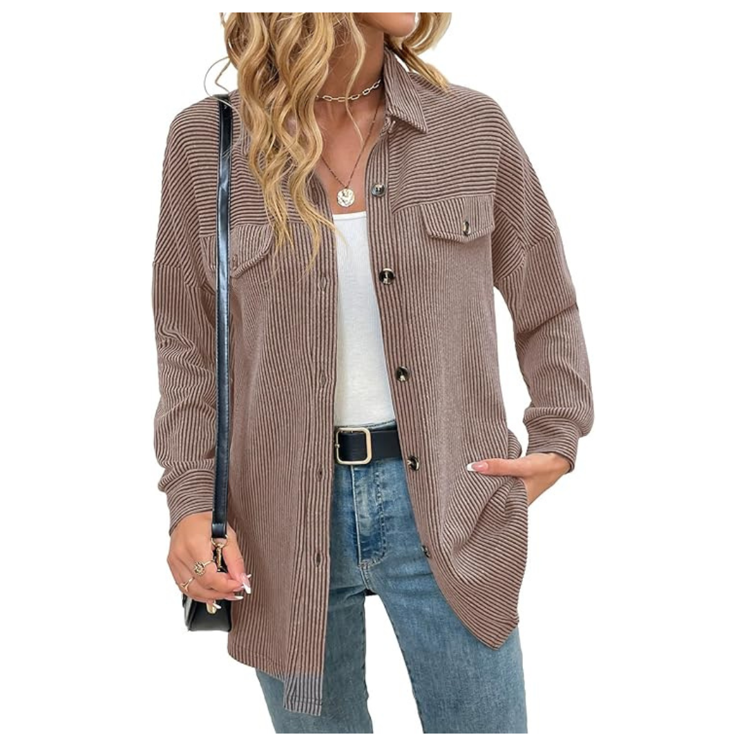 Women's Ribbed Texture Button Down Loose Casual Shirts