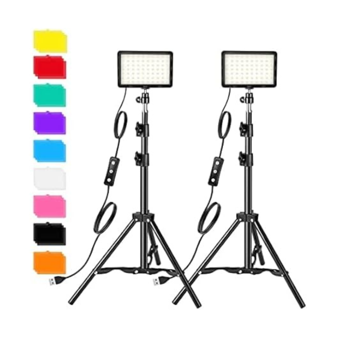 2-Pack LED Video Light Panels & Adjustable Tripod Stands W/ Color Filters