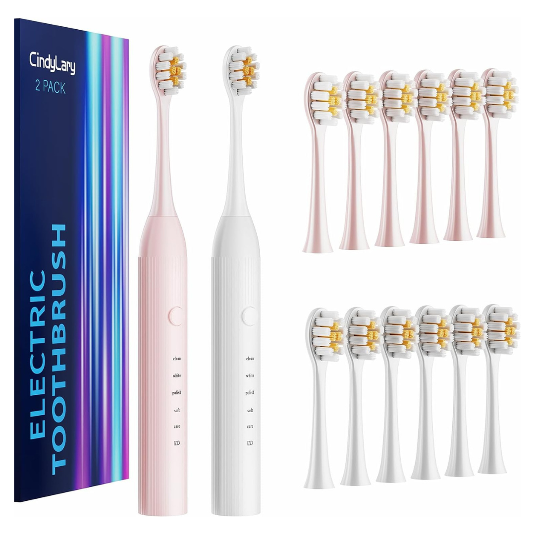 2-Pack Sonic Electric Toothbrush With 6 Brush Heads