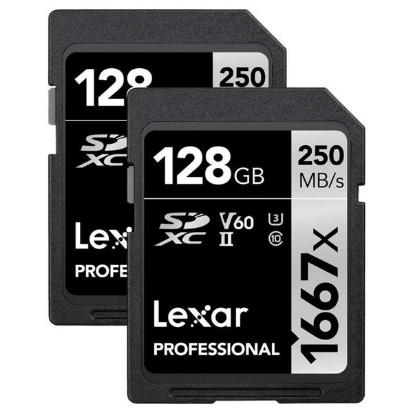 2-Pack 128GB Lexar Professional 1667x SDXC UHS-II/U3 Memory Card