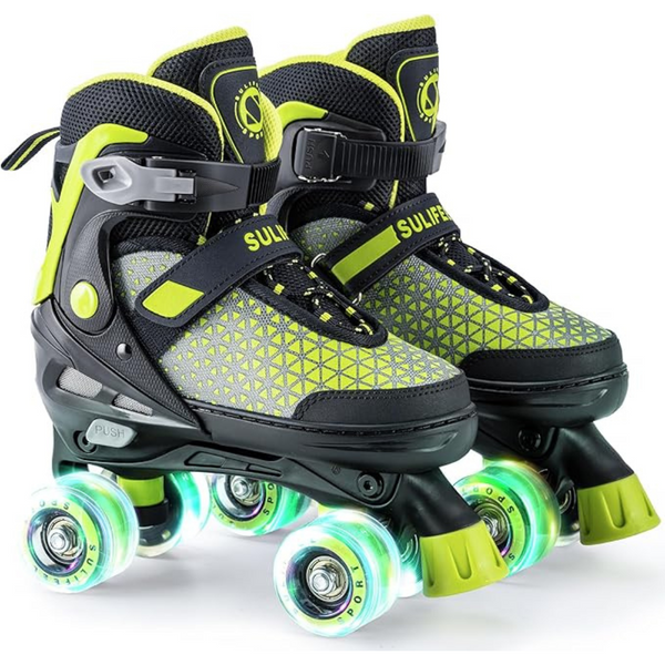 SULIFEEL 4 Sizes Adjustable Quad Roller Skates with Light up Wheels