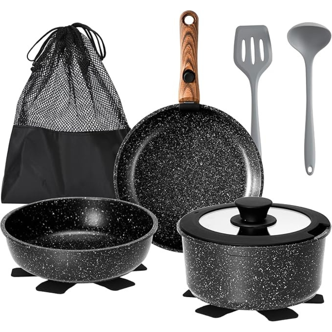 10-Piece Non Stick Pots and Pans Set with Detachable Handle