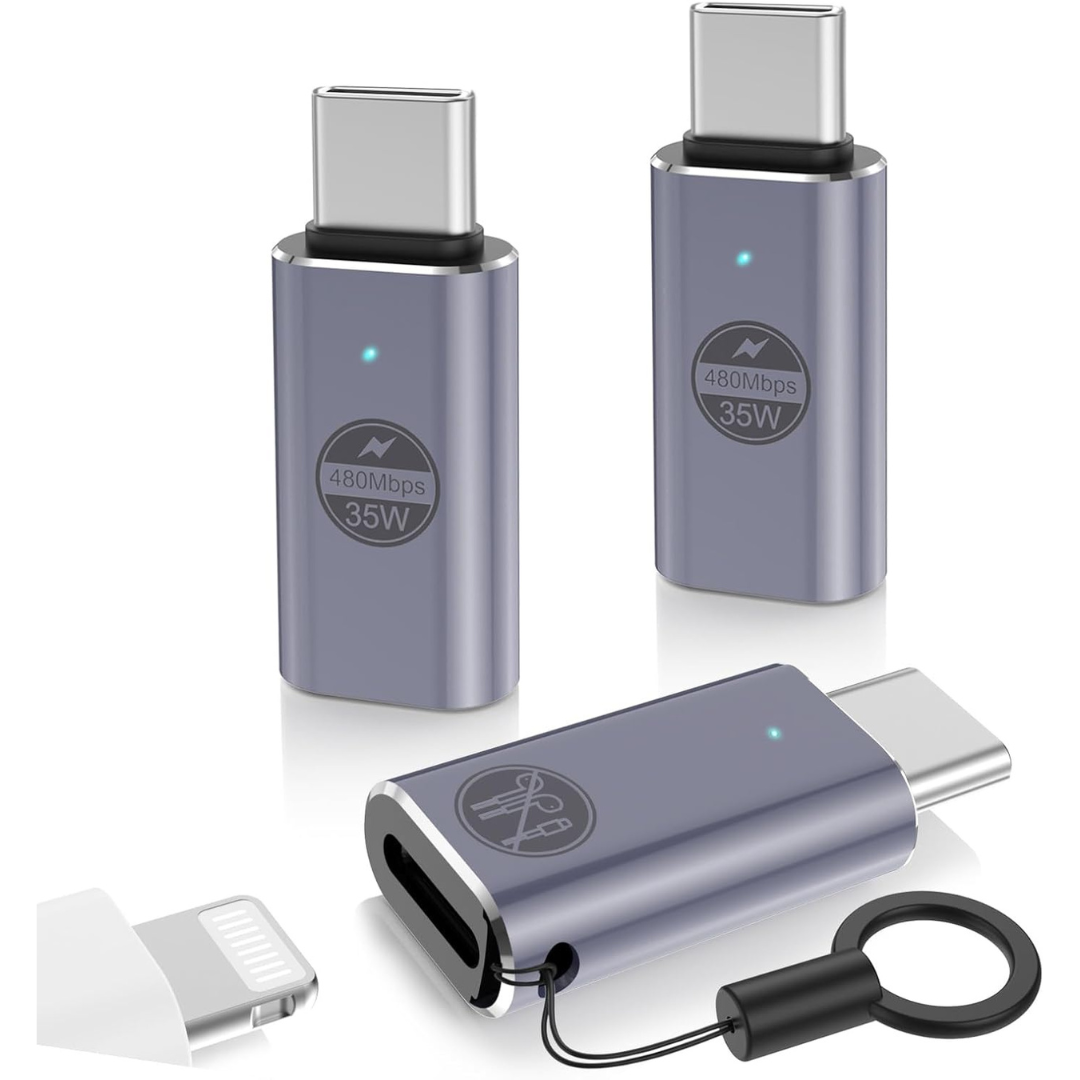 3-Pack 35W Fast Charging & Data Transfer Lightning to USB-C Adapter (Various)