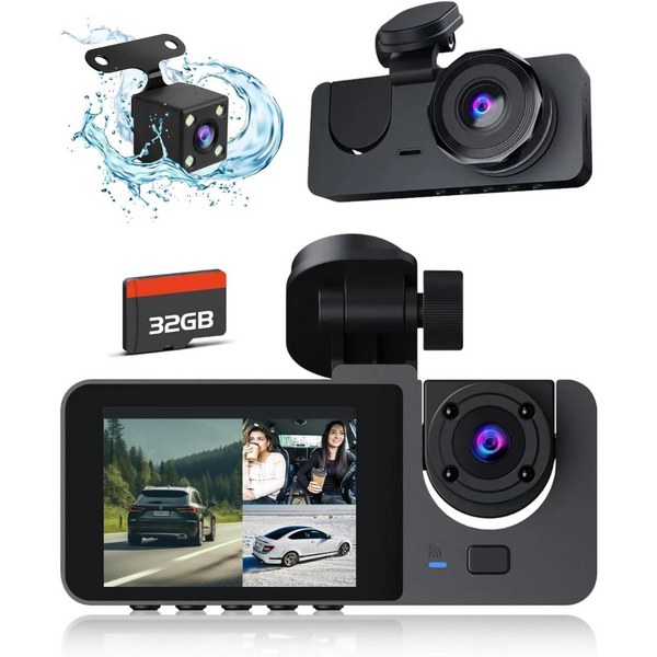 4K Full UHD 3 Channel Front and Rear Inside Dash Camera