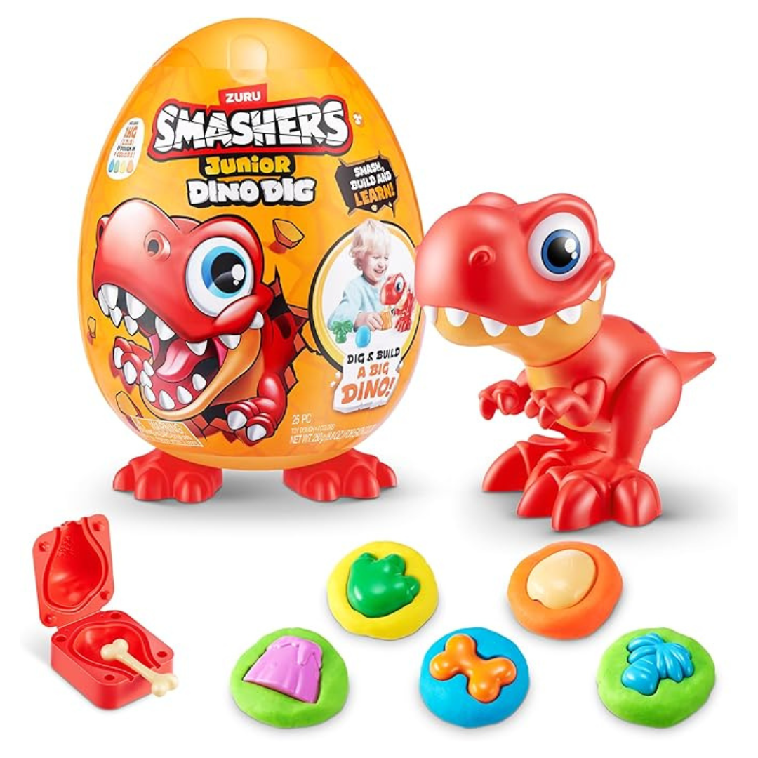 Kids Smashers Junior Dino Dig Large Egg Figure Toys (18 Surprises, T-Rex)