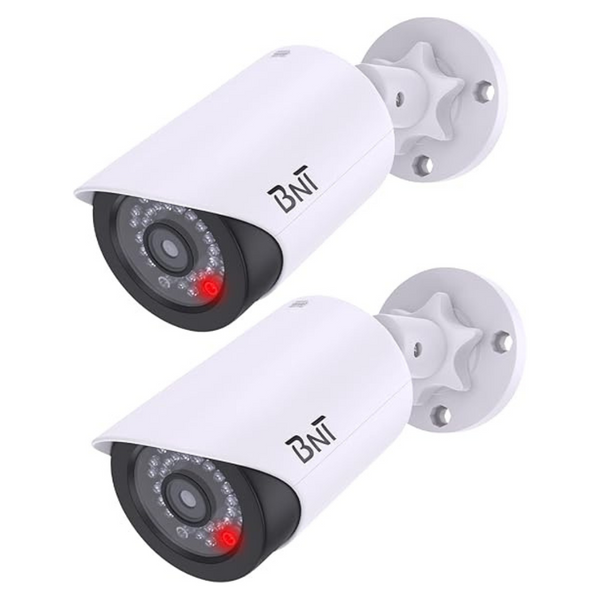 2-Pack BNT Dummy Fake Security Camera With One Red LED Light