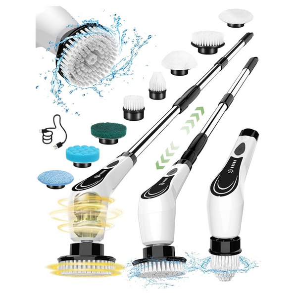 Lxlu Electric Spin Scrubber With 8 Brush Heads & Adjustable Handle