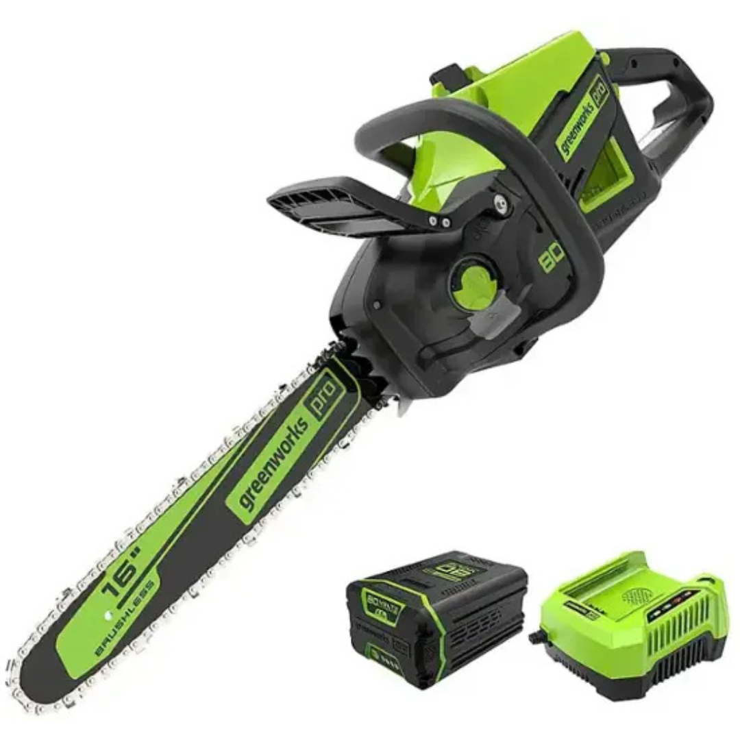 Greenworks 80 Volt 16" 2kW Chainsaw With 4.0 Ah Battery And Charger