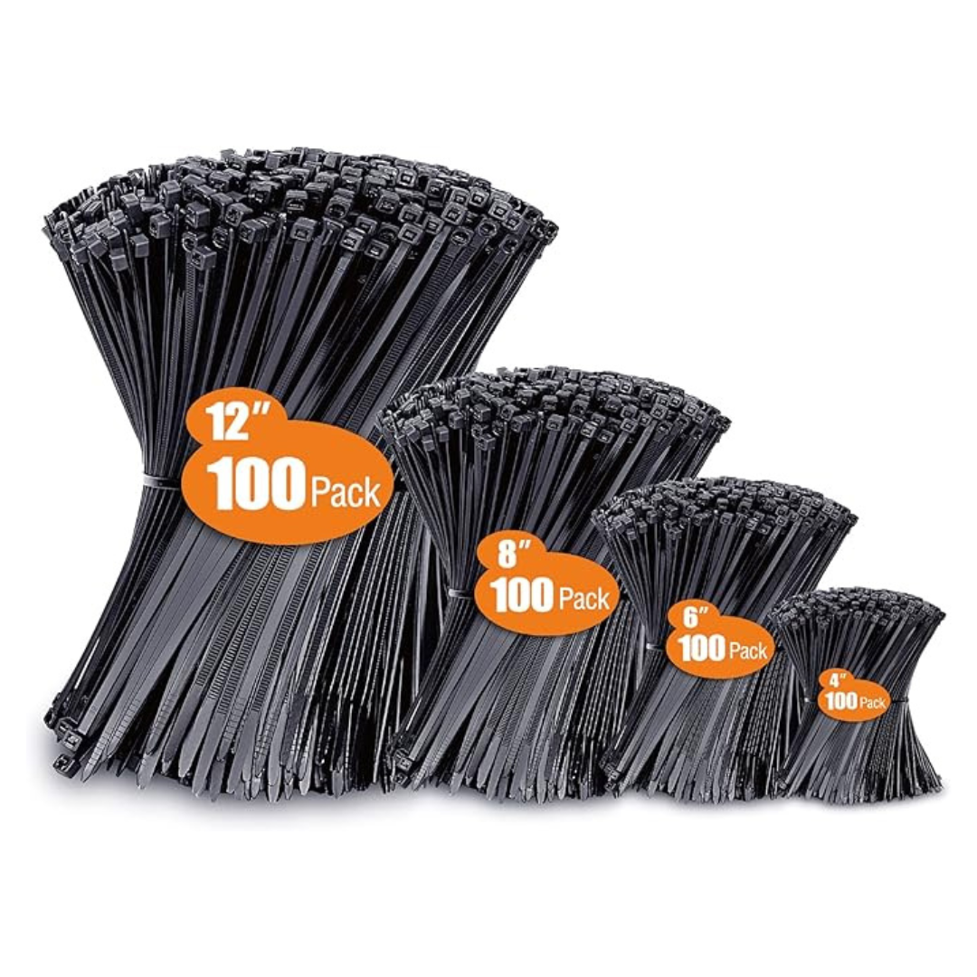 400-Pack Assorted Sizes UV Resistant Zip Wire Ties (Various Sizes)