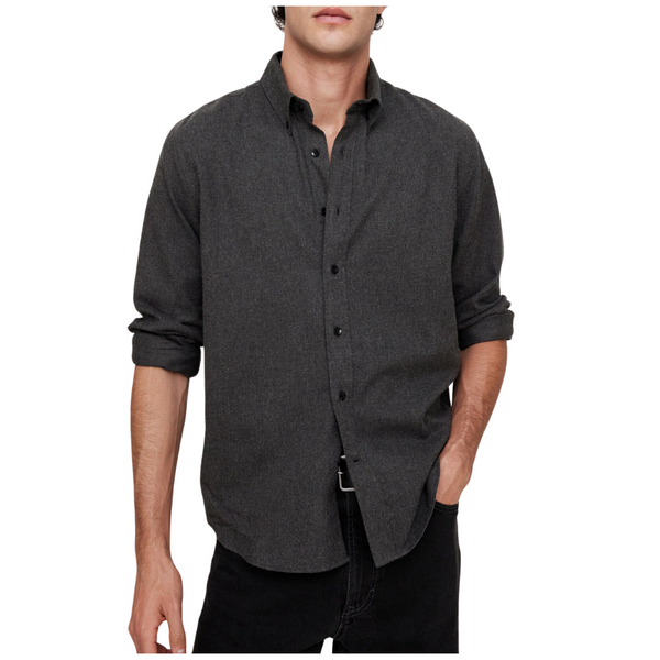 Banana Republic Men's Standard-Fit Cotton Flannel Shirt (Charcoal Gray)