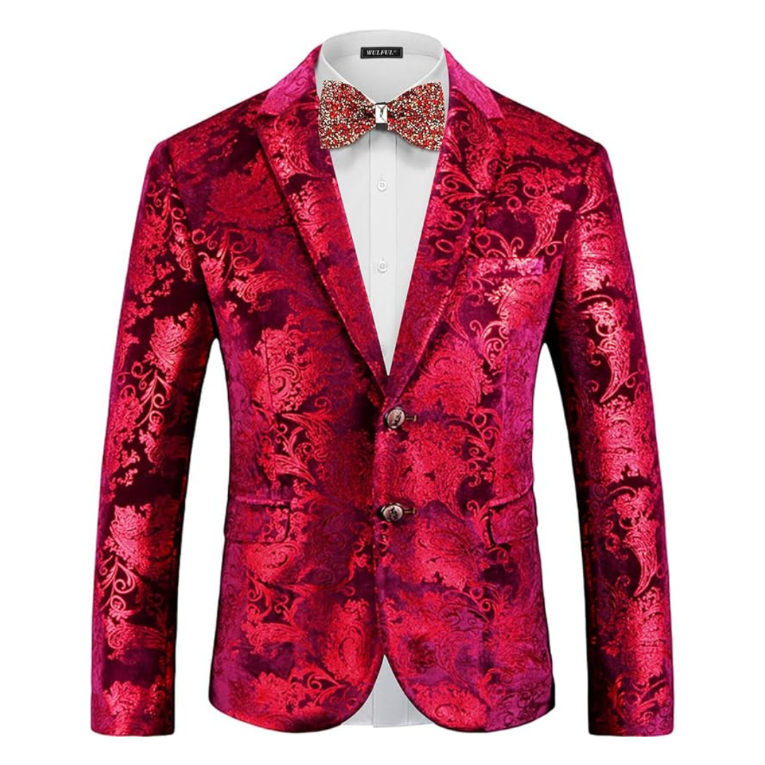 Wulful Men's Floral Slim Fit Stylish Blazer (Red)