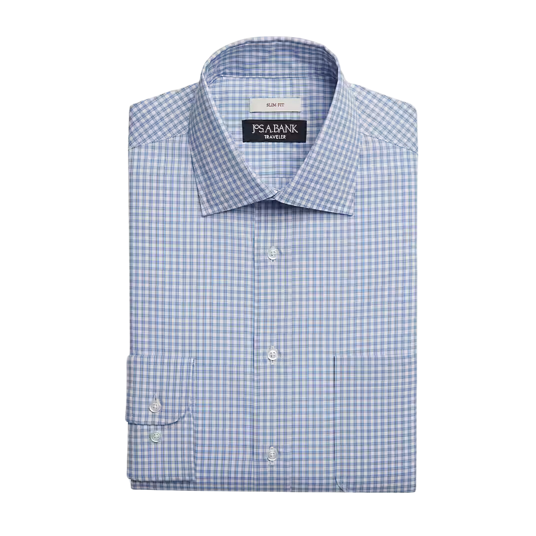 Traveler Collection Slim Fit Spread Collar Check Dress Shirt