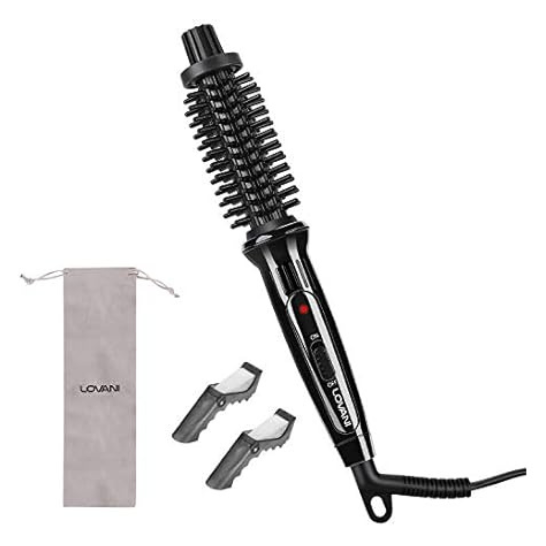 Lovani 3-in-1 Mini Curling Iron Brush With Travel Bag