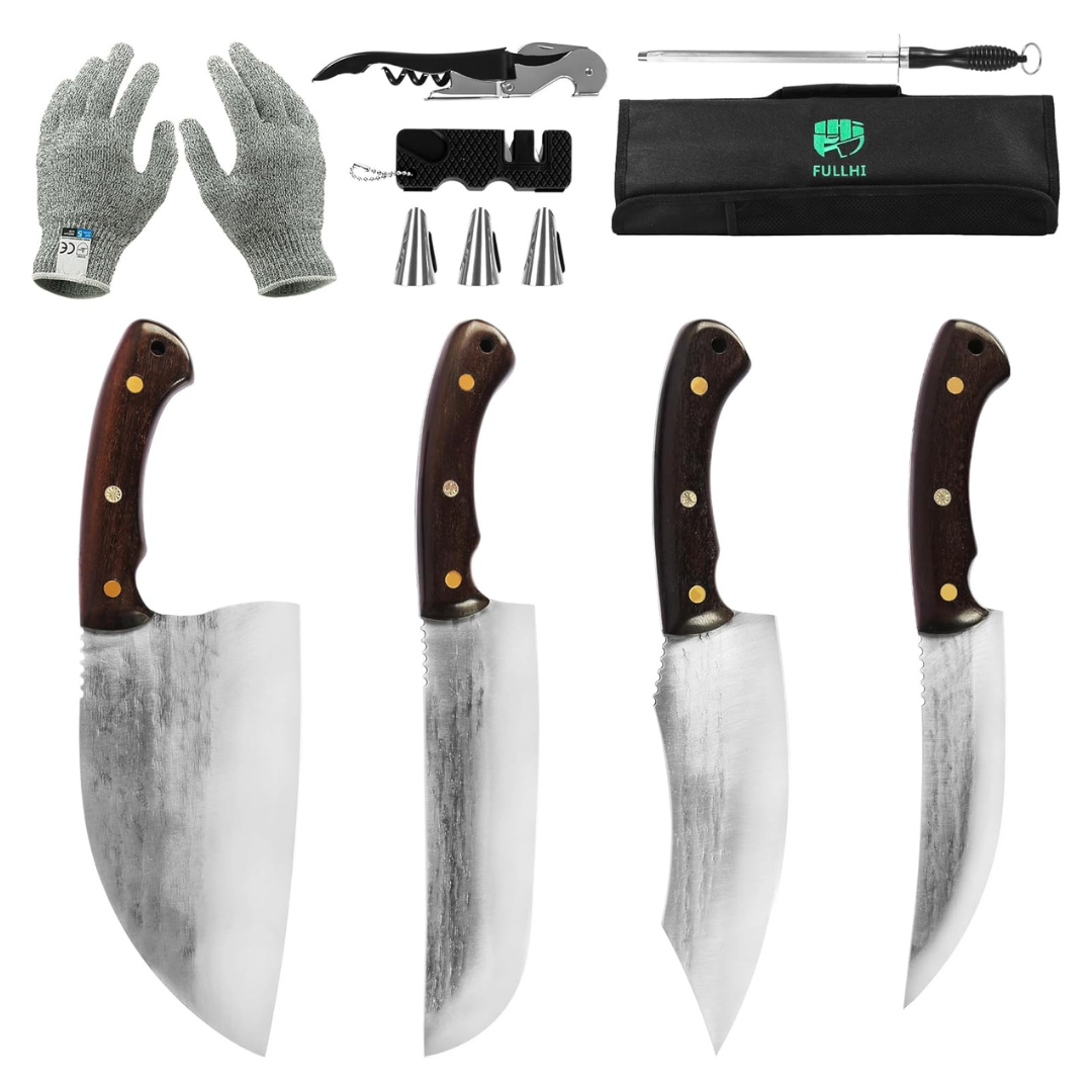 Fullhi Portable High Carbon Steel Butcher Chef Knife Set