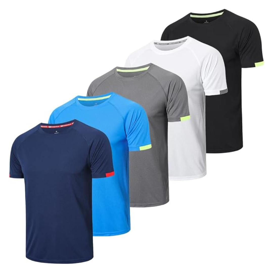 5-Pack Men's Quick Dry Crew Neck Short Sleeve Workout Shirts