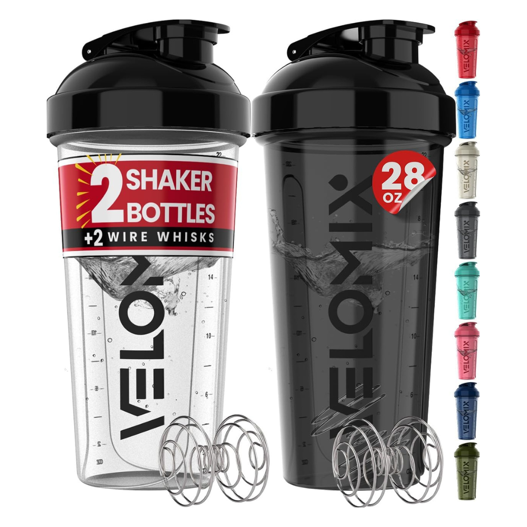 2-Pack Velomix 2x Wire Whisk 28 oz Protein Shaker Bottles