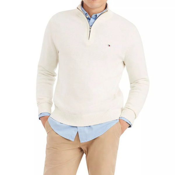 Tommy Hilfiger Mens Combed-Cotton Quarter-Zip Sweater