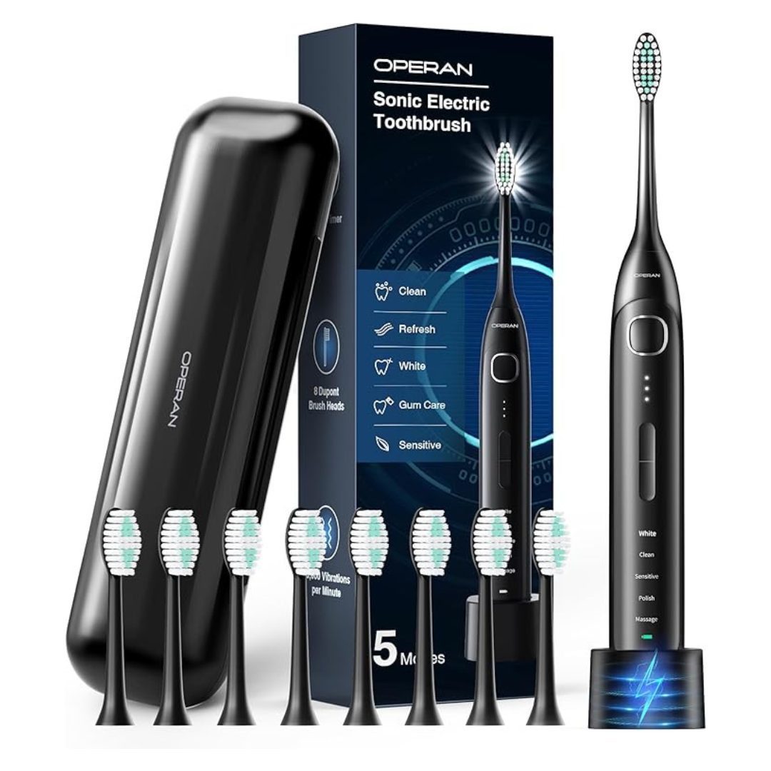 Operan Kids Rechargeable Sonic Toothbrush W/ 8 Brush Heads & Travel Case