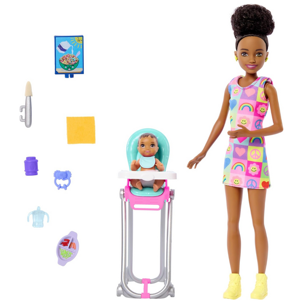 Barbie Skipper Doll & Playset With Accessories, Babysitting Set Themed To Mealtime, Color-Change Toy Play