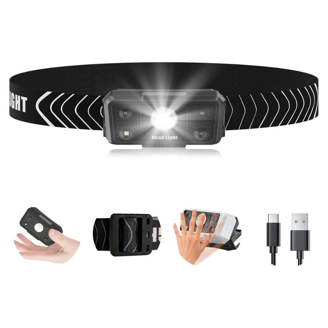 7 Light LED USB Rechargeable Motion Sensor Super Bright Headlamp