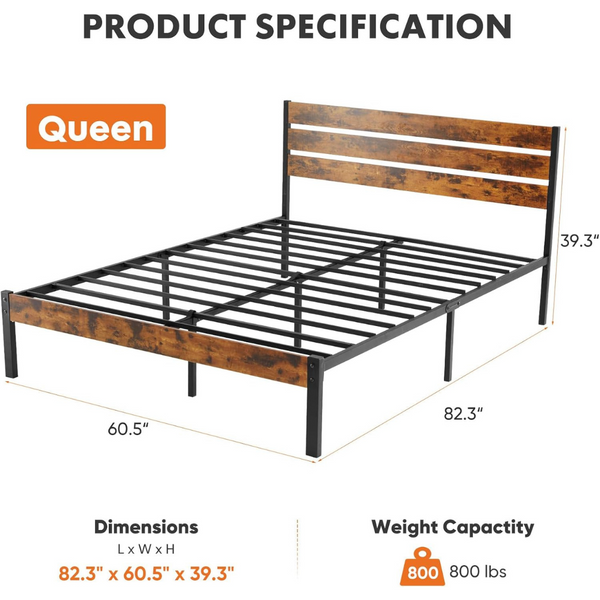 Sweetcrispy Queen Bed Frame with Headboard