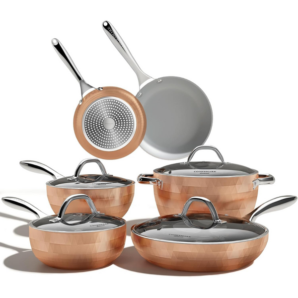 10-Piece Cooksmark Hammered Copper Cookware Set with Nonstick Coating