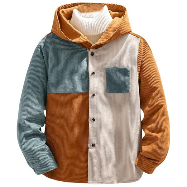 Boy's Multicolor Corduroy Block Hooded Jacket