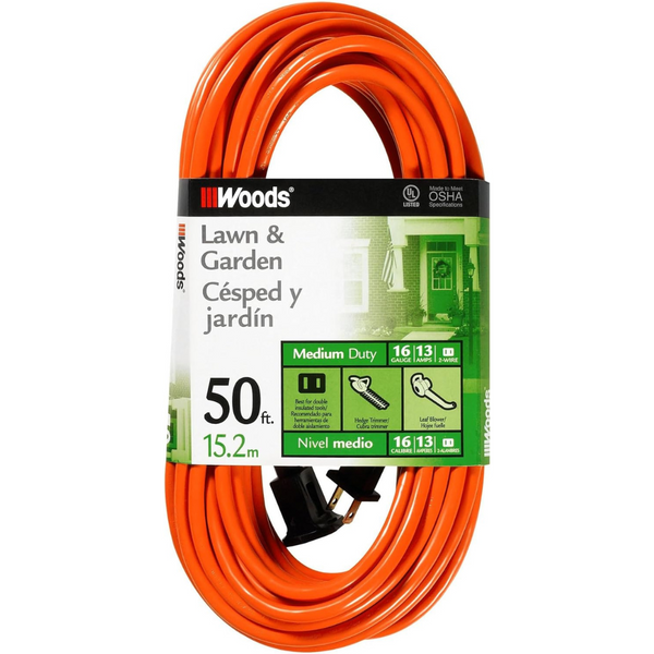 Woods 50ft 2-pronged 16/2 SJTW General Purpose Extension Cord