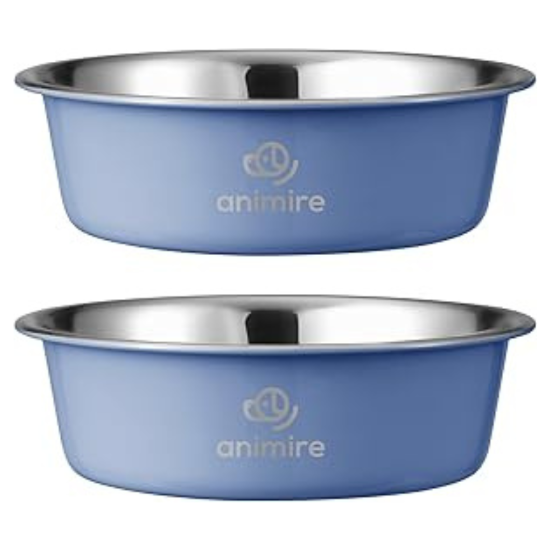 Set Of 2 Animire Stainless Steel Metal Dog Bowl And Food Bowl