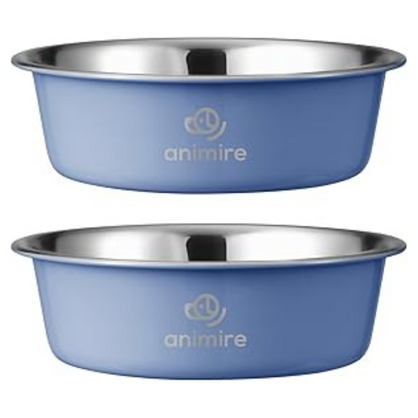 Set Of 2 Animire Stainless Steel Metal Dog Bowl And Food Bowl