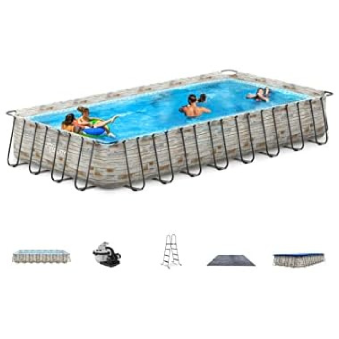 EVAJOY 32ft x 16ft x 52in Metal Frame Rectangular Swimming Pool Set