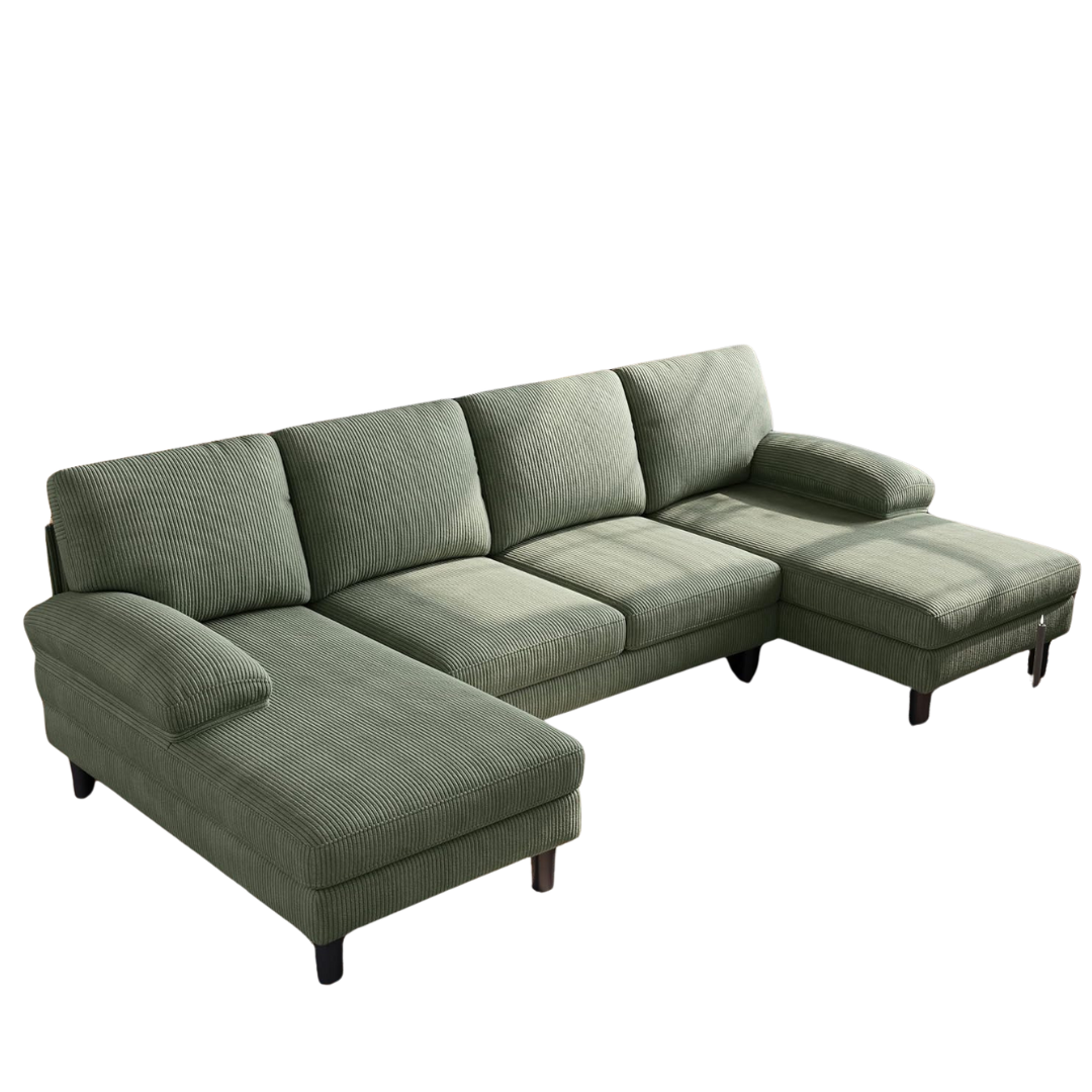 Linsy Home U Shape 111" Corduroy Sofa With Sleepable Armrests