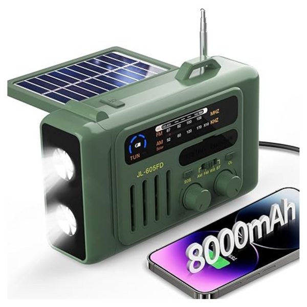 8000mAh 4 Ways Solar Powered Radio With Flashlight & Bluetooth Speaker