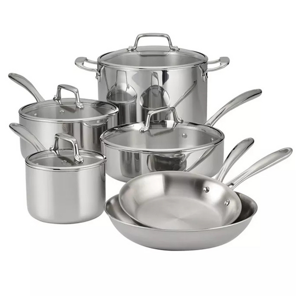 Tramontina TriPly Clad Stainless Steel Glass Lid 10-Piece Cookware Set