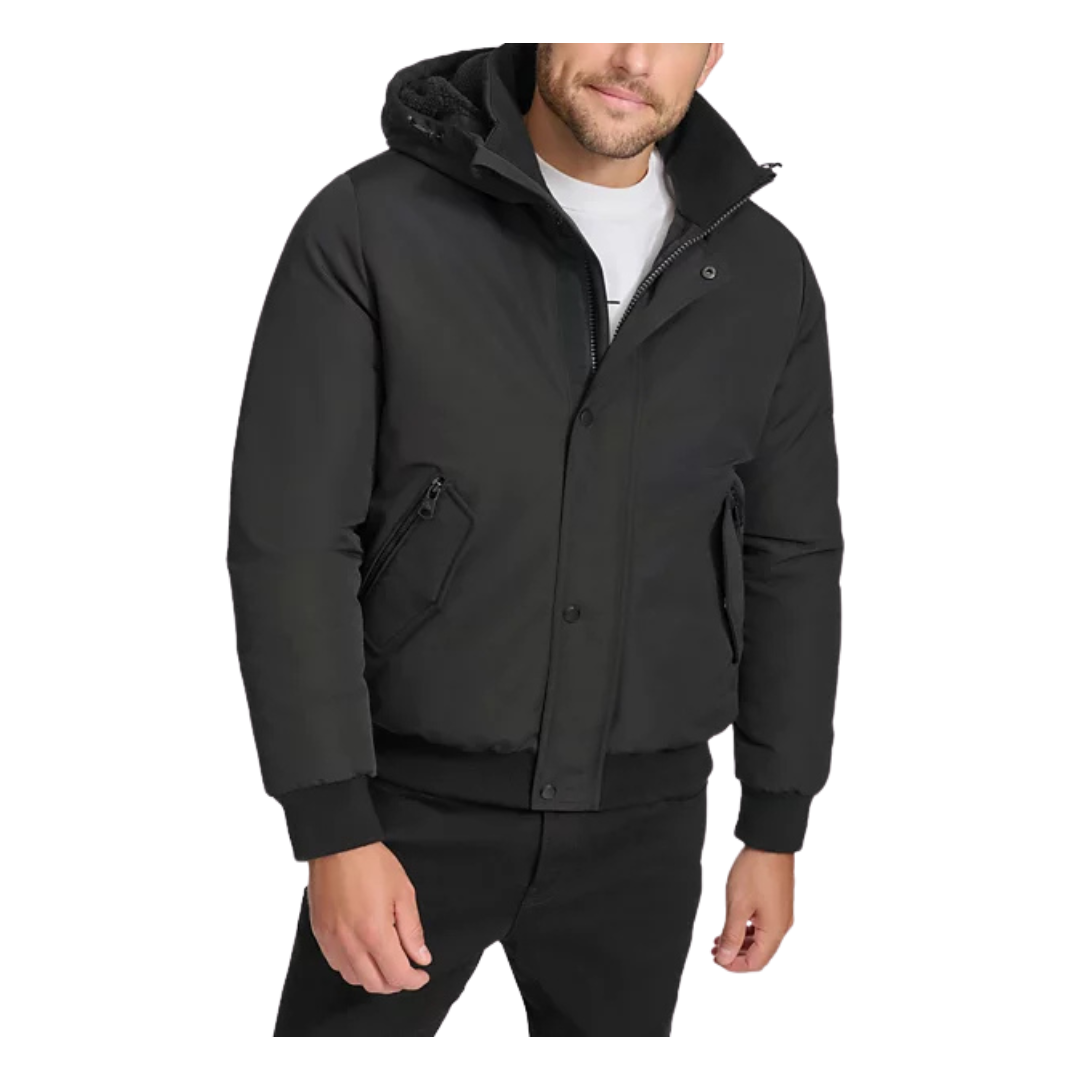 Calvin Klein Mens Arctic Faille Parka Bomber with Sherpa lined Hood