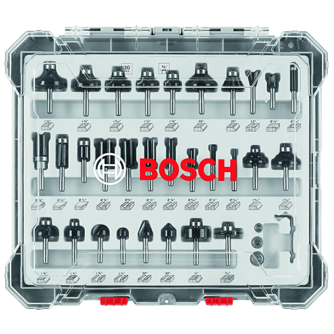 30-Piece Bosch Carbide-Tipped Wood Router Bit Assorted Set