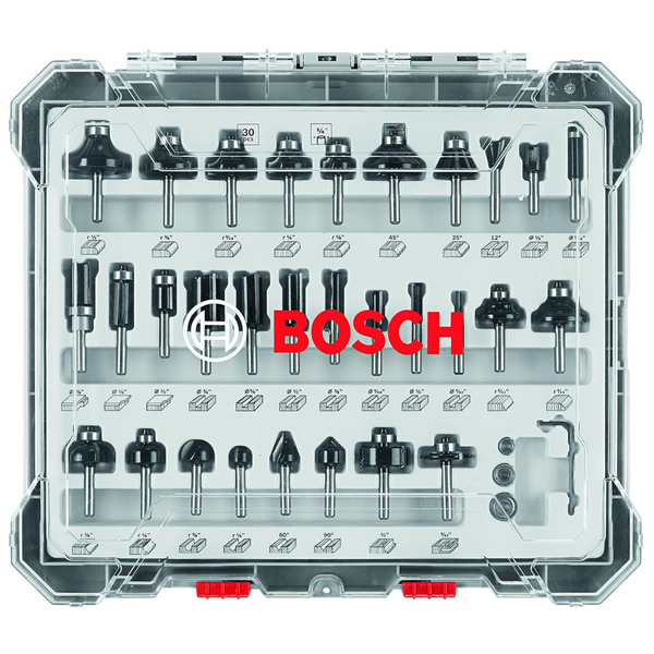 30-Piece Bosch Carbide-Tipped Wood Router Bit Assorted Set