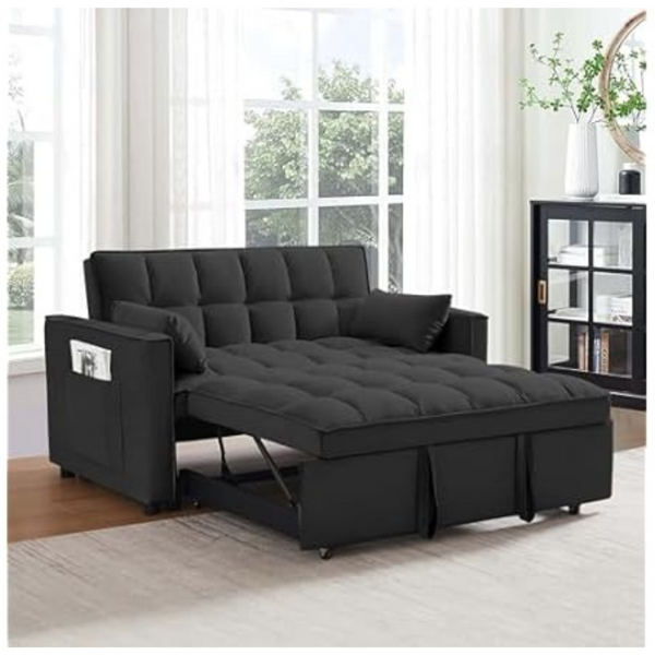 SumKea Pull Out Velvet 3-in-1 Loveseat Couch Sleeper Bed Sofa